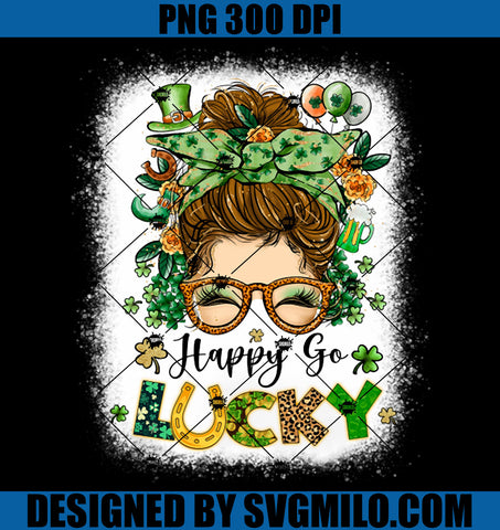 Happy Go Lucky PNG, Messy Bun Women Shamrock PNG, Messy Bun Lucky PNG