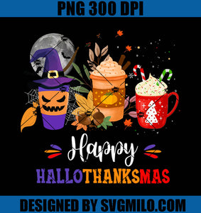 Happy Hallothanksmas PNG, Coffee Latte Halloween Thanksgiving PNG