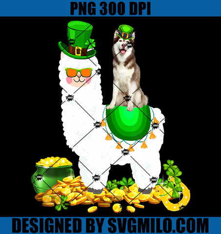 Happy Patrick's Day PNG, Leprechaun Husky Riding Llama PNG