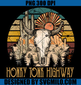 Honky Tonk Highways PNG, Bull Skulls Western Retro PNG