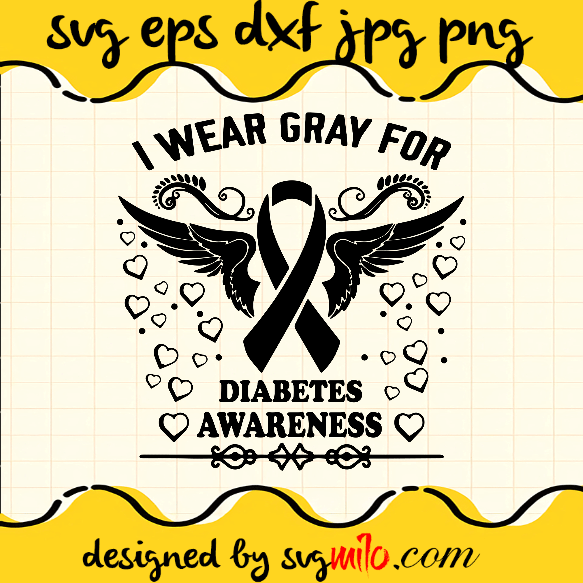 I Wear Gray For Diabetes Awareness SVG,  Diabetes Awareness SVG