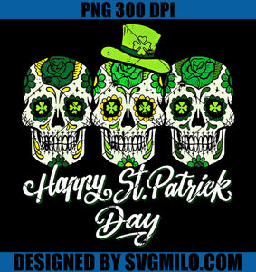 Irish Sugar Skulls Paddys  PNG, St Patricks Day Calavera PNG, Skull Patrick PNG