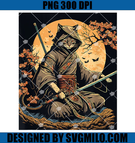 Japanese Art Cat Ninja PNG, Ukiyo-e Anime Style Samurai PNG