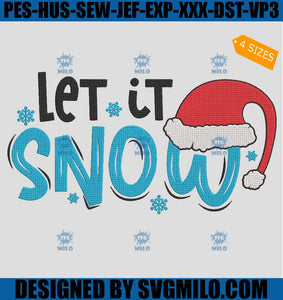 Let It Snow Embroidery Design, Santa Hat Christmas Embroidery Design