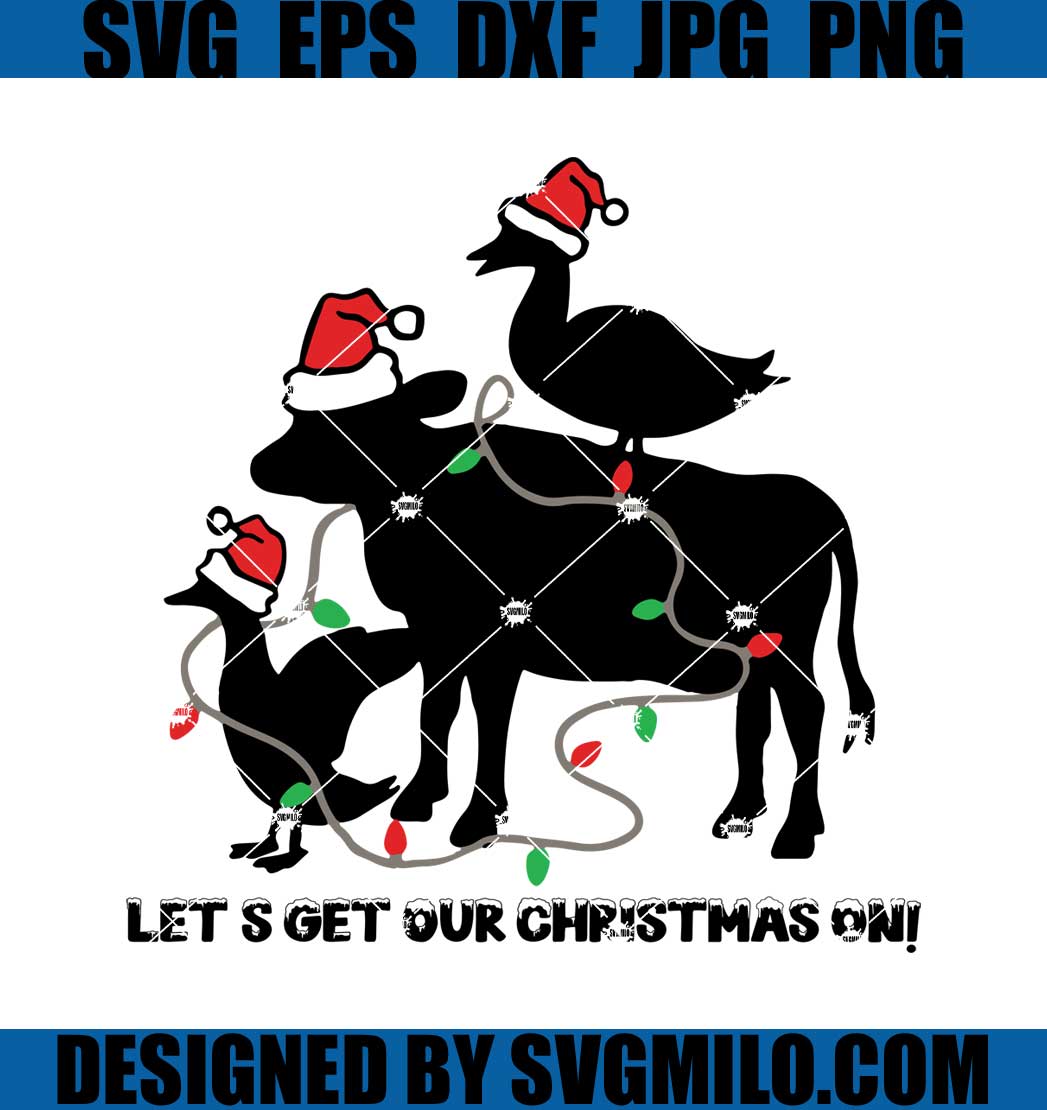 Let_s-Get-Our-Christmas-On-Svg_-Duck-And-Cow-With-Santa-Hat-Svg