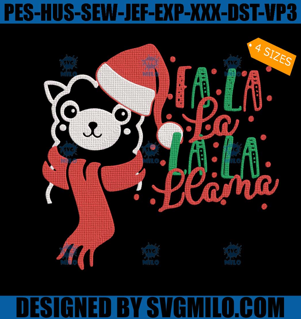 Llama Fa La La Embroidery Design, Llama With Santa Hat Embroidery Design
