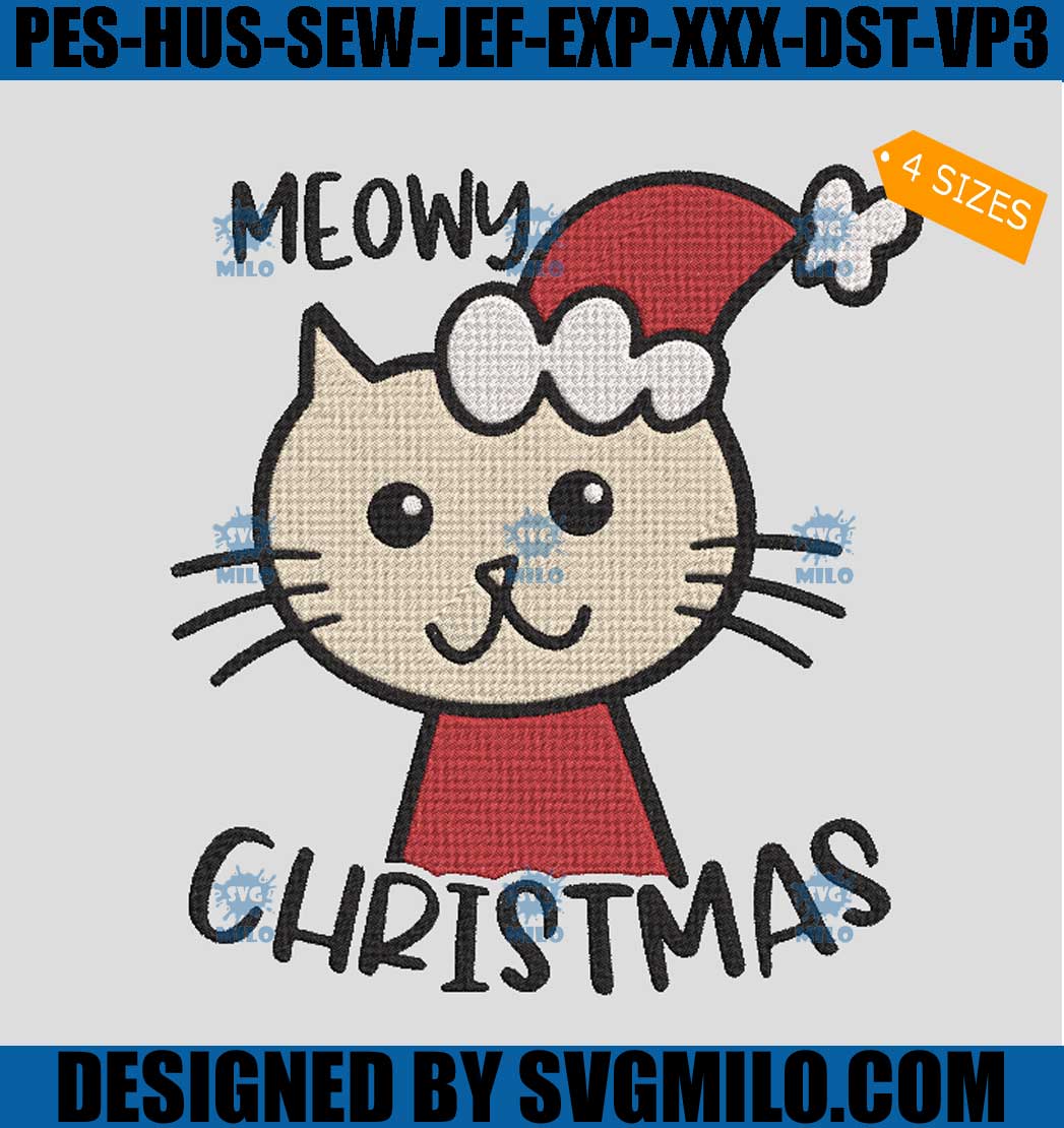 Meowy Christmas Embroidery Design, Santa Cat Embroidery Design