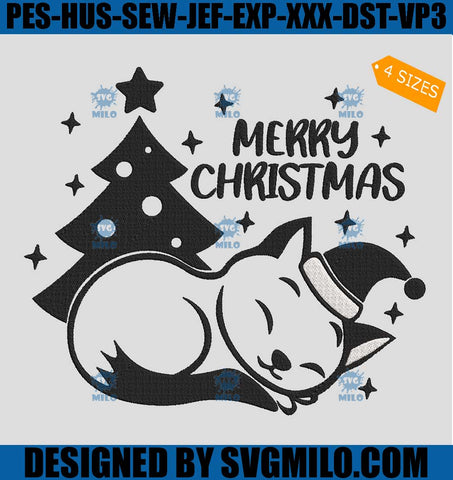 Merry Catmas Embroidery Design, Cat  Christmas Embroidery Design
