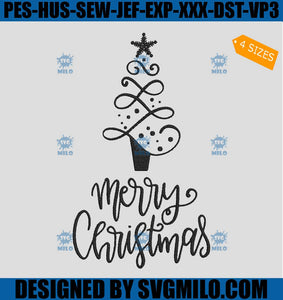 Merry Christmas Embroidery Design, Christmas Tree Embroidery Design