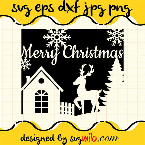Merry-Christmas- With-Deer-And-House-SVG