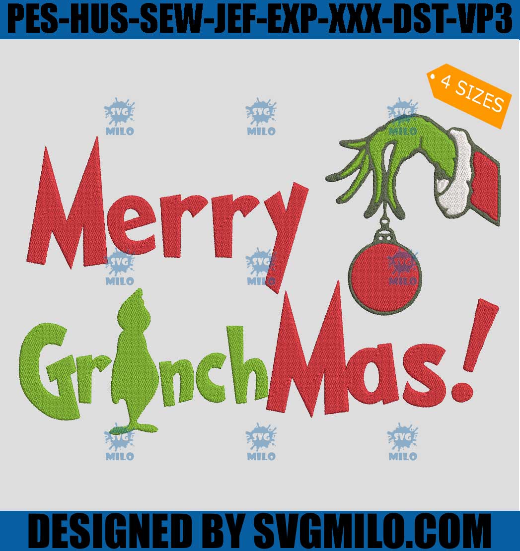Merry Grinchmas Embroidery Design, Hand Grinch Xmas Embroidery Design