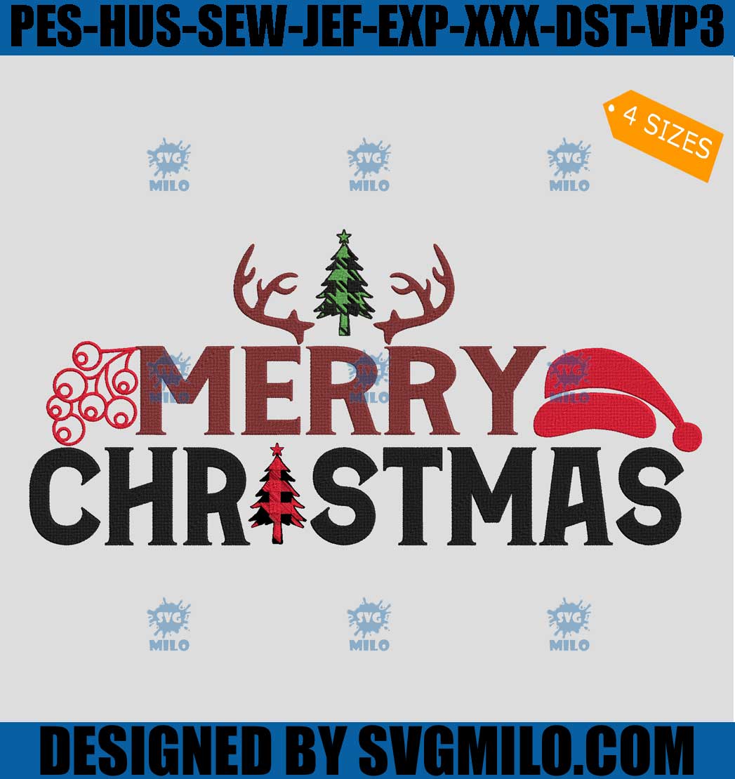 Merry Christmas Tree Embroidery Design, Xmas Tree Embroidery Design