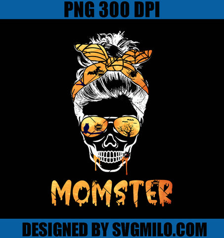 Momster Mom Skull PNG, Messy Bun Spooky Glasses Halloween PNG