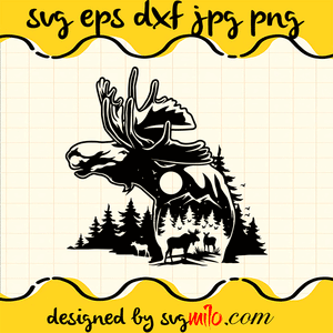 Moose-SVG,-Mountain-Moose-svg,-Moose-in-Forest-svg