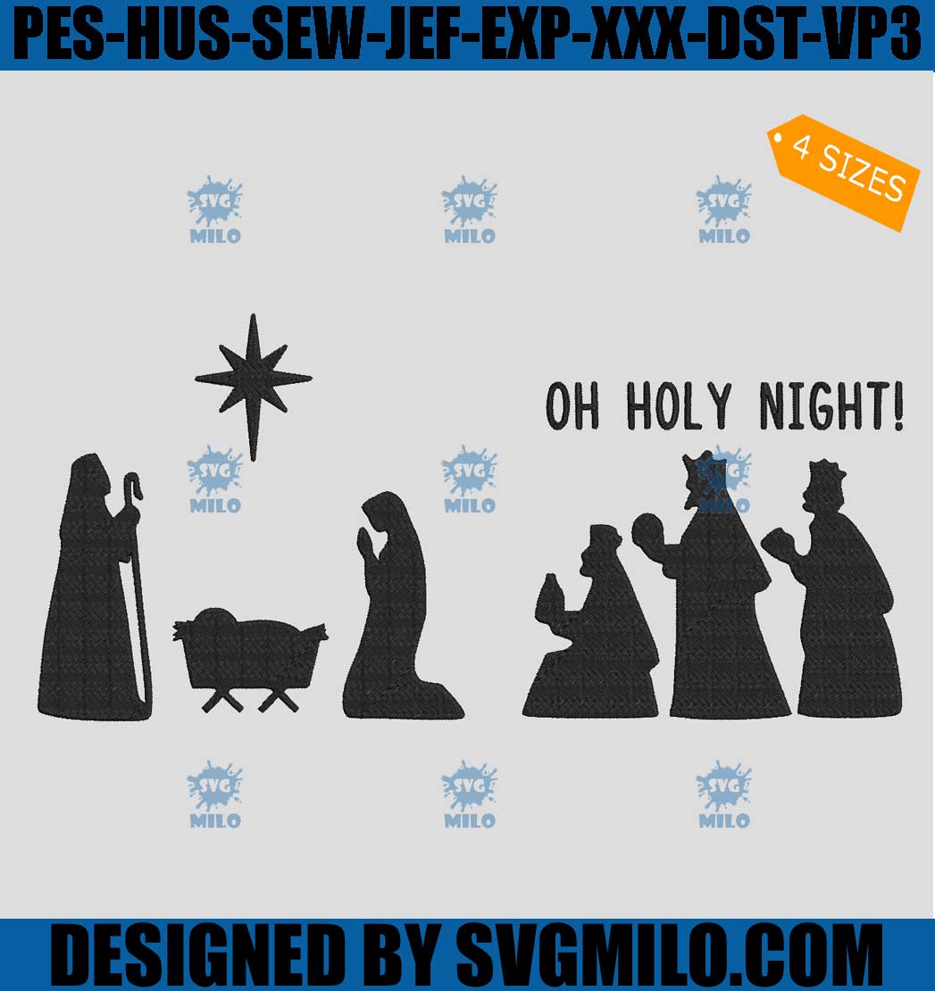 Oh, Holy Night Embroidery Design, Religious Christmas Embroidery Design