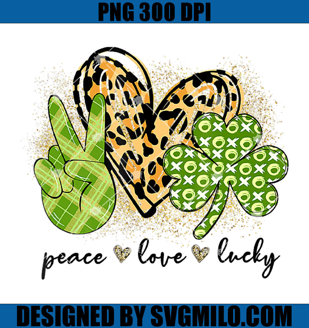 Peace Love Lucky PNG, Leopard Heart Shamrock Irish PNG