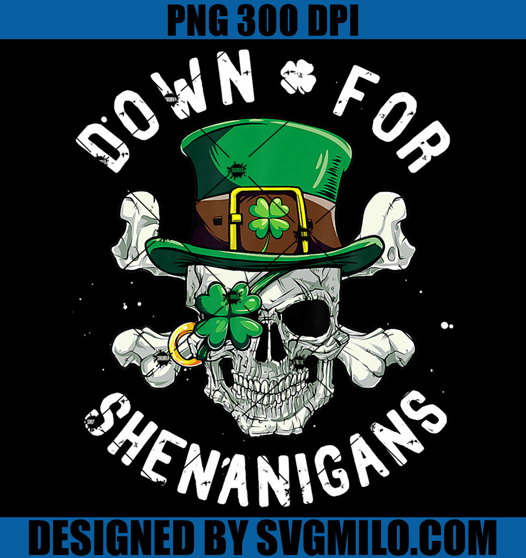 Pirate St Patricks Day Skull Leprechaun PNG, Down For Shenanigans PNG