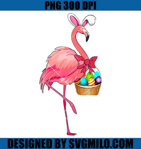 Pretty Easter Flamingo With Easter Basket PNG, Flamingo Easter PNG