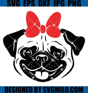 Pug-with-Red-Hair-Bow-SVG_-Pug-Love-SVG_-Pug-Lover-SVG