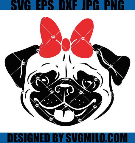 Pug-with-Red-Hair-Bow-SVG_-Pug-Love-SVG_-Pug-Lover-SVG