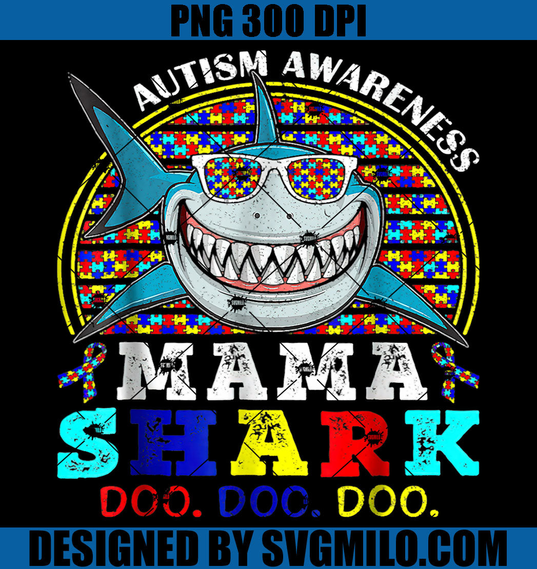 Retro Vintage Autism Awareness Mama Shark PNG, Shark Autism PNG