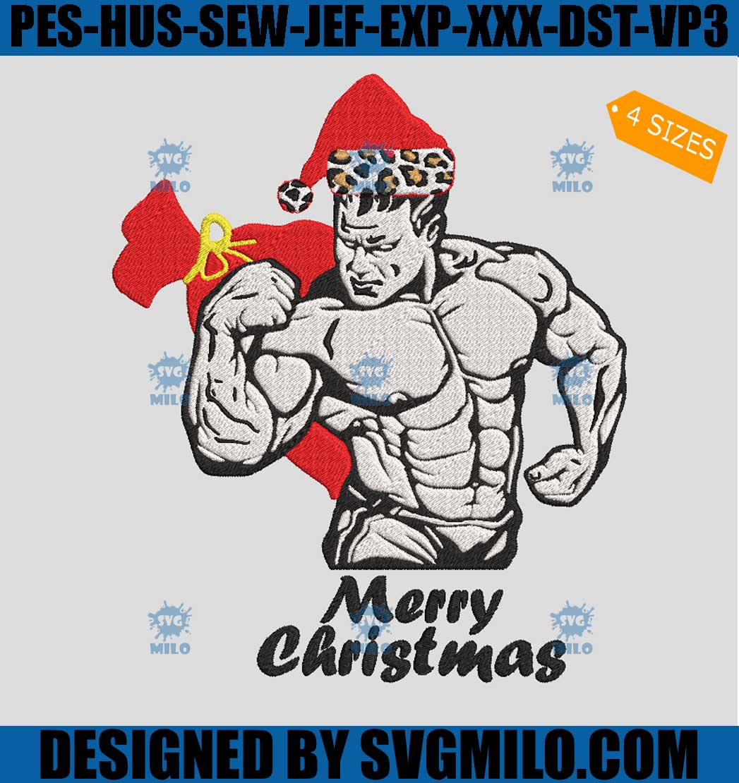 Santa Claus Gym Embroidery Design, Merry Christmas Gym Embroidery Design