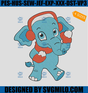 Santa Elephant Christmas Embroidery Design, Elephant Xmas Embroidery Design