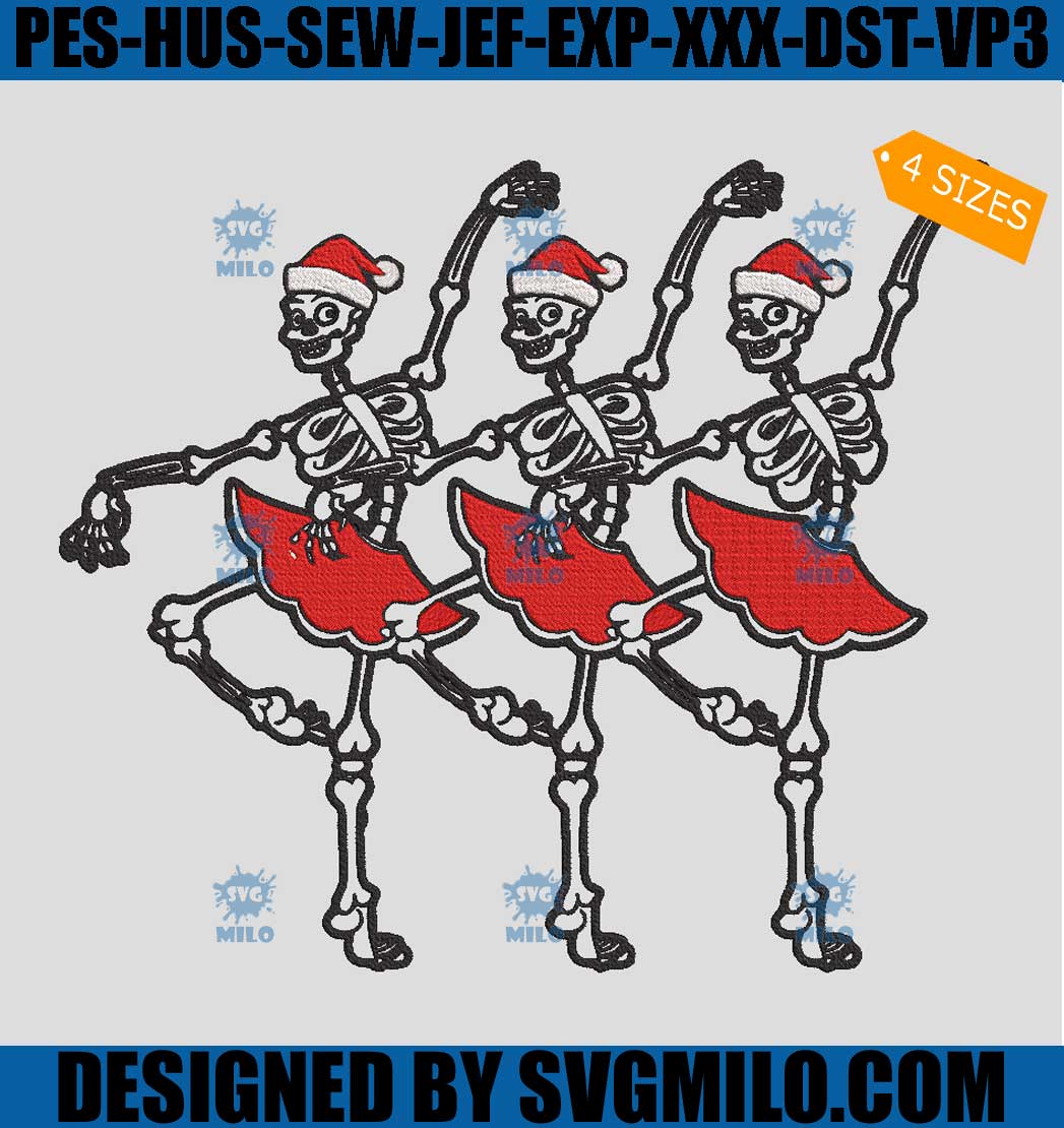 Skeleton Ballerinas Embroidery Design, Santa Skeleton Embroidery Design