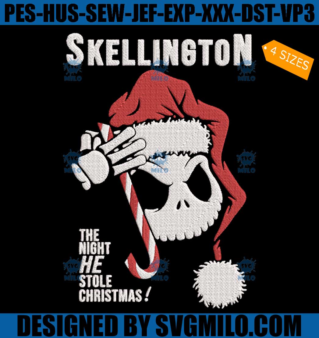 Skellington The Night He Stole Christmas Embroidery Design, Santa Skull Xmas Embroidery Design