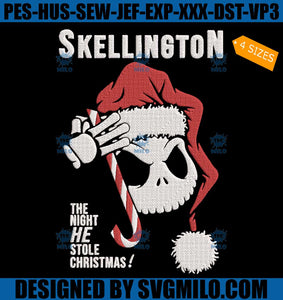 Skellington The Night He Stole Christmas Embroidery Design, Santa Skull Xmas Embroidery Design