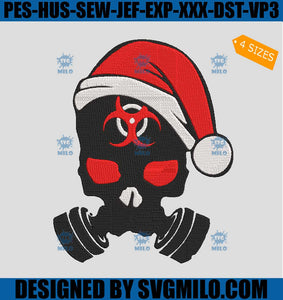 Skull Christmas Embroidery Design, Santa Skull Chritmtmas Embroidery Design