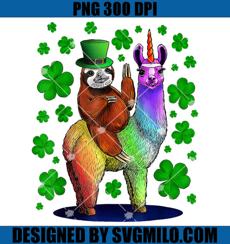 St Patrick's Day Sloth Riding Llama PNG, Leprechaun Hat PNG, Llama PNG