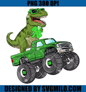 St Patricks Day T Rex PNG, Dino Riding Monster Truck Toddler PNG
