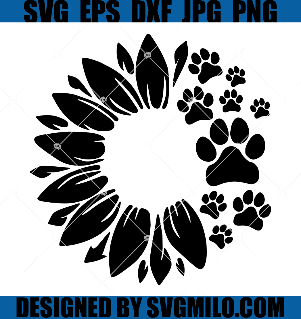 Dog-Svg-Sunflower-Dog-Paws-Svg-Paw-print-Svg