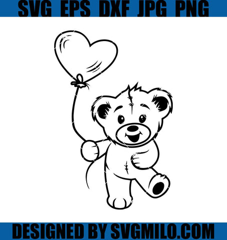 Teddy With Heart Balloon SVG, Teddy Bear Valentine SVG