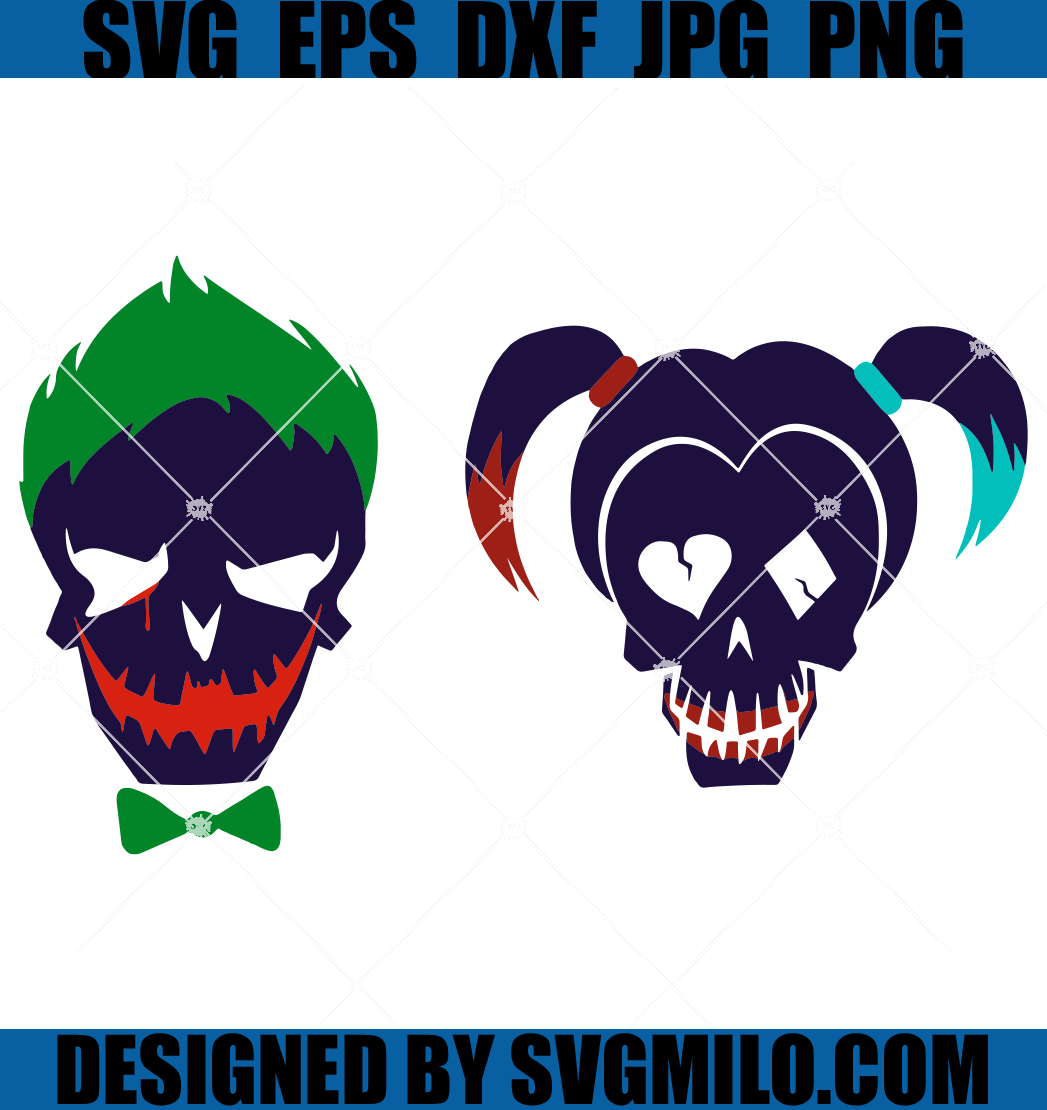 The -Joker-And-Harley-Quinn-Skulls-SVG