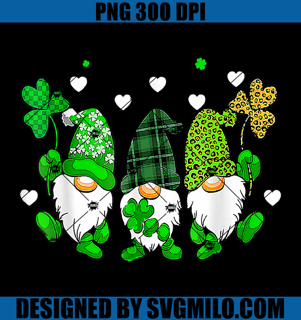 Three Gnomes Holding Shamrock Leopard Plaid PNG, Patrick's Day Gnome PNG