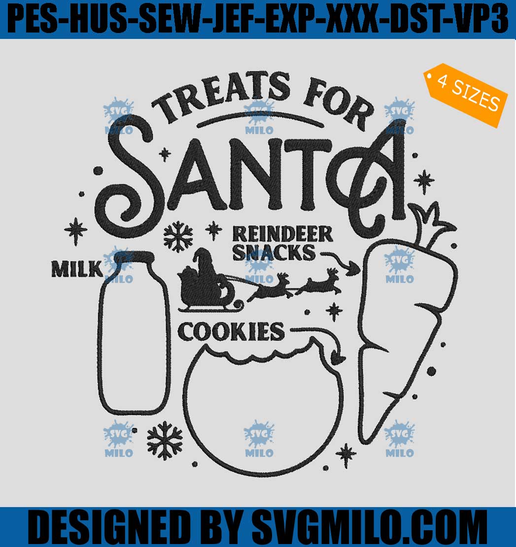 Treats For Santa Reindeer Snack Embroidery Design, Santa Sleigh Embroidery Design