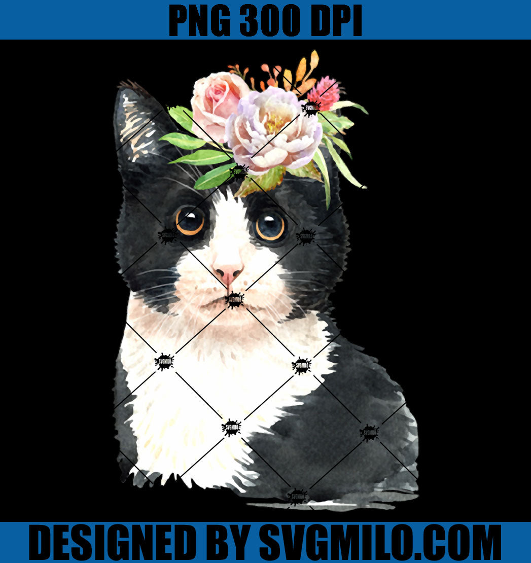 Tuxedo Cat Flowers PNG, Kitty Meow Cats Floral PNG