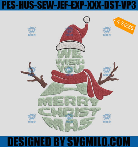 We Wish You A Merry Christmas Embroidery Design, Snowman Xmas Embroidery Design