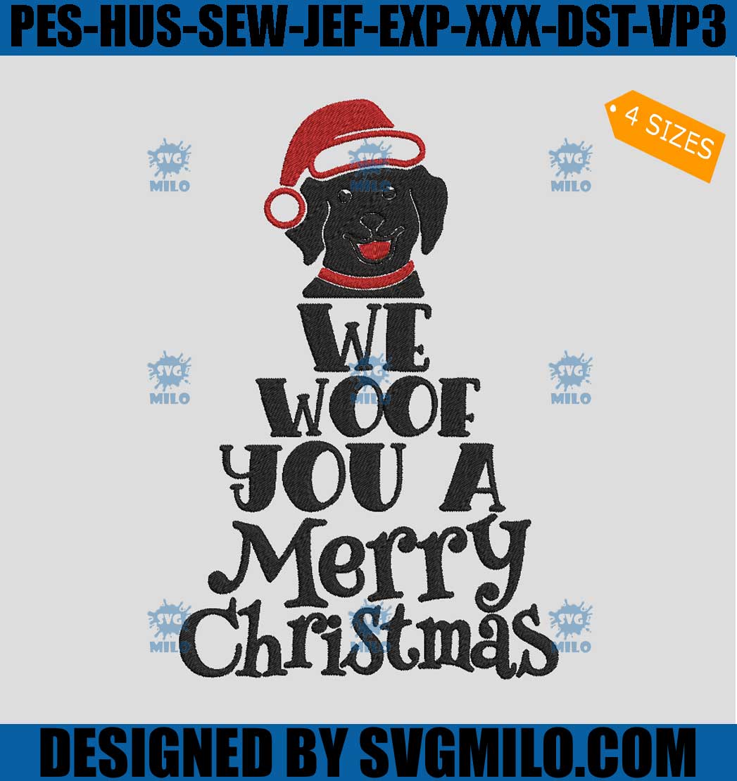 We Woof You A Merry Christmas Embroidery Design, Santa Dog Xmas Embroidery Design