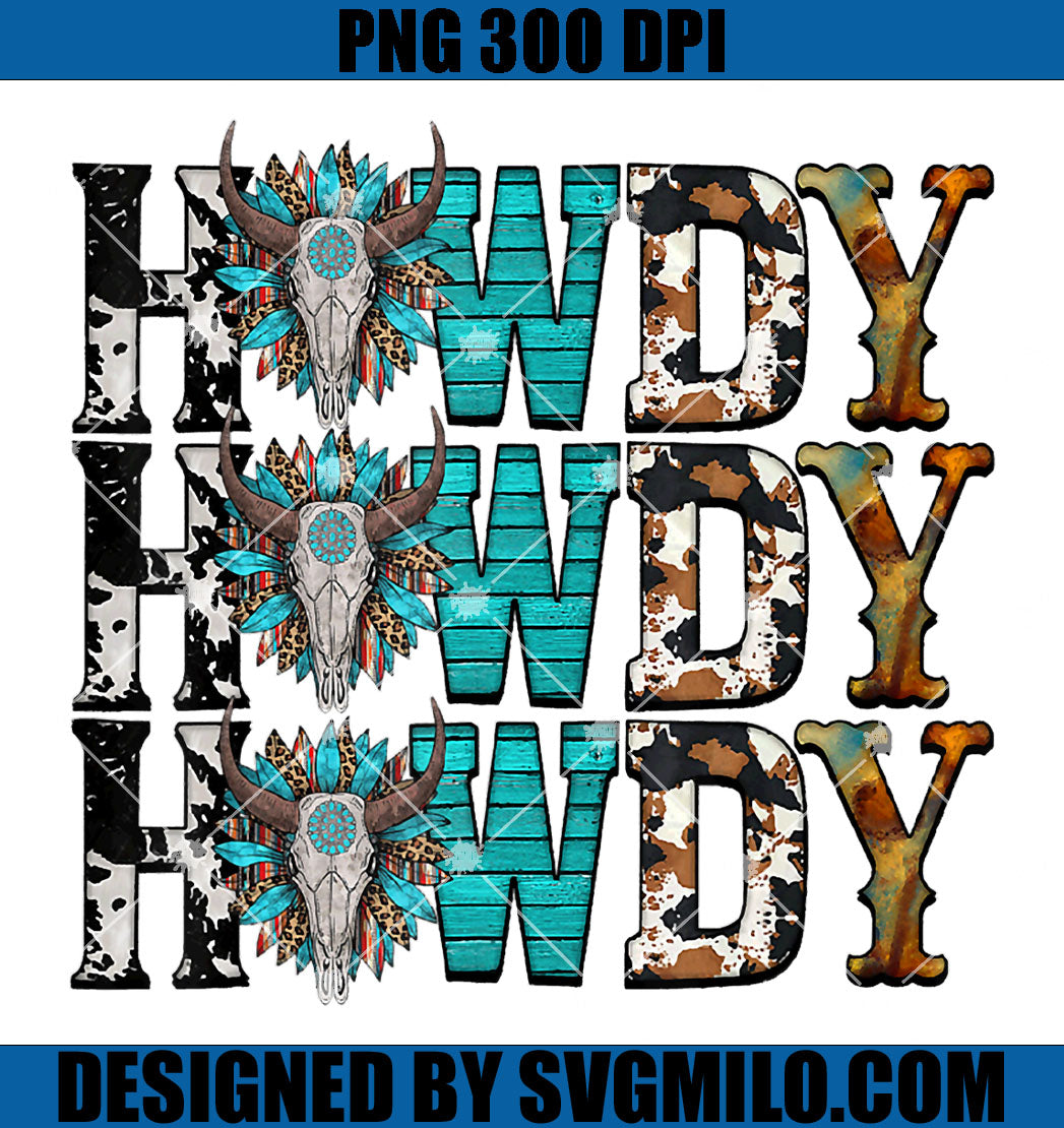 Western Country Leopard Howdy Bull Skull Cowgirl PNG, Leopard Bull Skull PNG