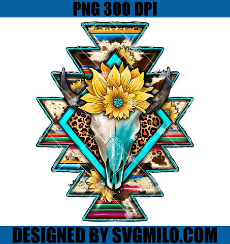 Western Serape Sunflower Leopard PNG, Aztec Bull Skull PNG