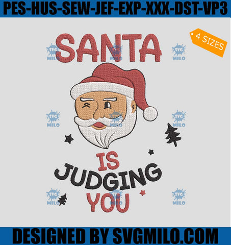 Winking Santa Is Judging You Embroidery Design, Santa Claus Xmas Embroidery Design