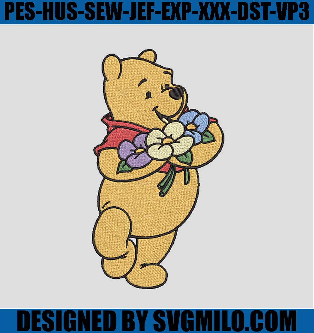 Winnie-The-Pooh-With-Flower-Embroidery-Design