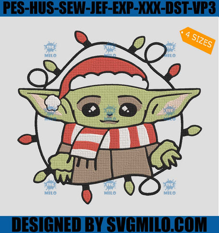 Yoda Santa Claus Embroidery Design, Baby Yoda Christmas Embroidery Design