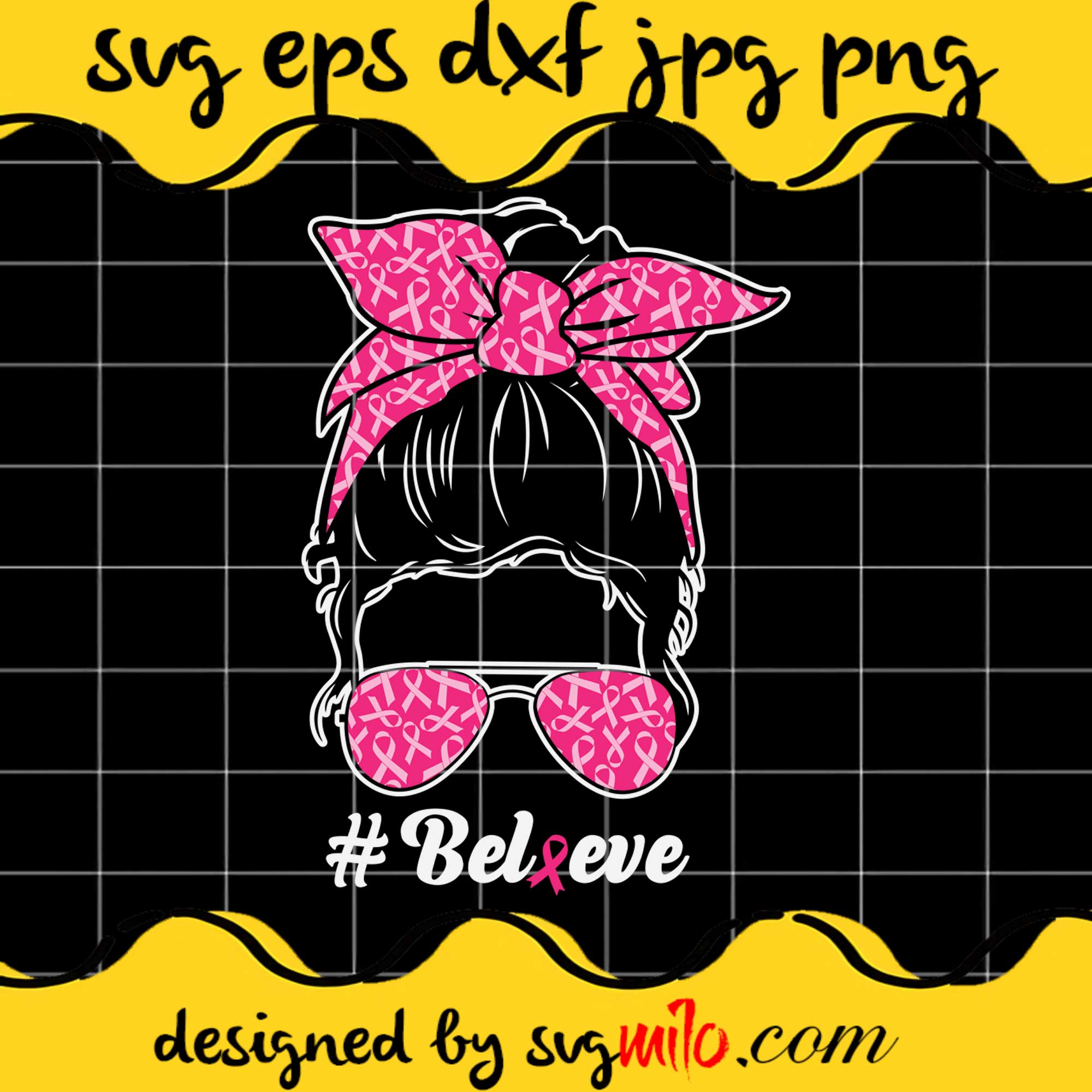 Breast Cancer Awareness Messy Bun SVG PNG DXF EPS Cut Files For Cricut Silhouette,Premium quality SVG - SVGMILO