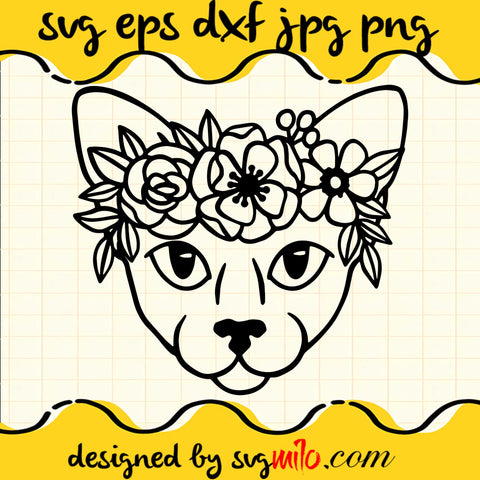 Cat Face SVG, Cat With Flower Crown SVG, Cat SVG Cut Files For Cricut Silhouette,Premium Quality SVG - SVGMILO