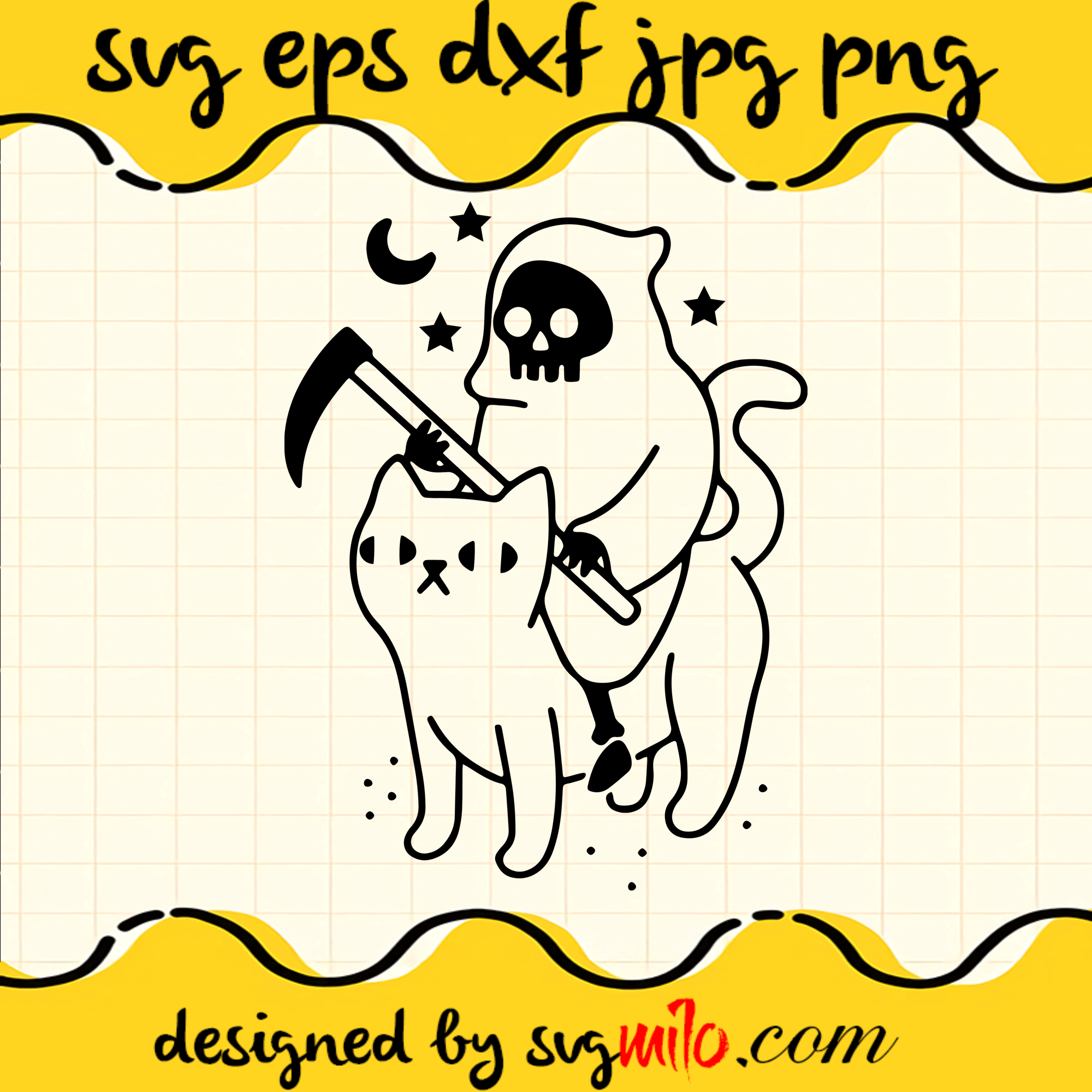 Grim Reaper Riding Cat SVG, Halloween SVG, Cat SVG, Grim Reaper SVG, EPS, PNG, DXF, Premium Quality - SVGMILO