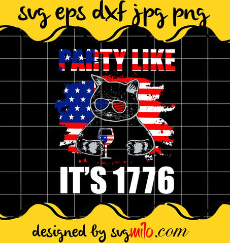 lack Cat Party Like It's 1776 American Flag cut file for cricut silhouette machine make craft handmade - SVGMILO